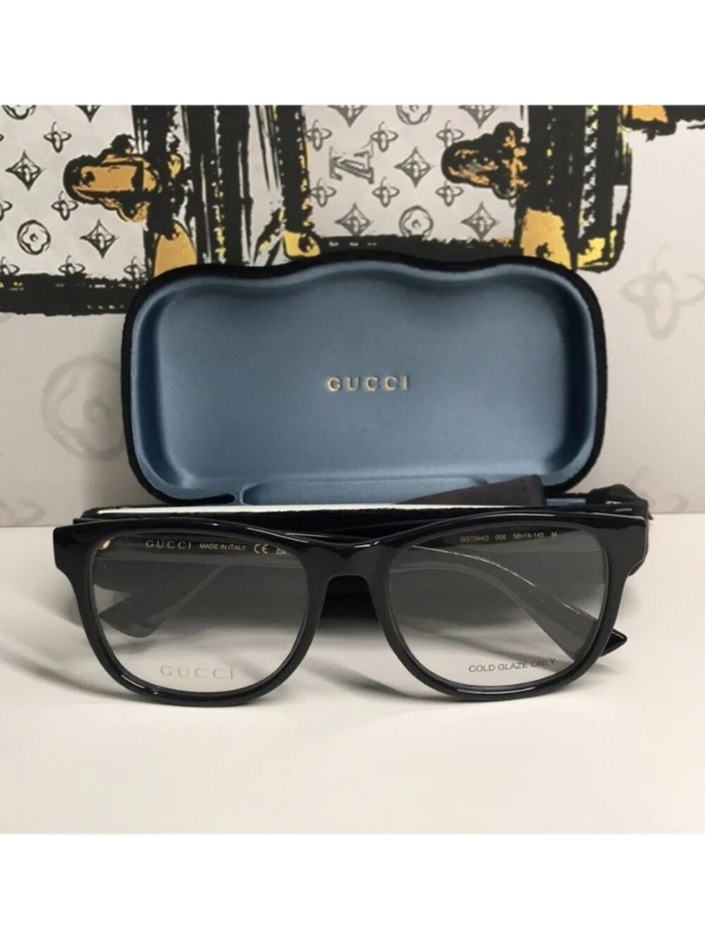 Luxury New Authentic Gucci GG1344O 005 Black Square Eyeglasses - Picture 4 of 14